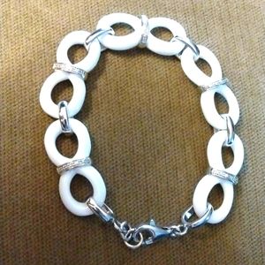 Ceramic, sterling and diamond infinity link bracelet.